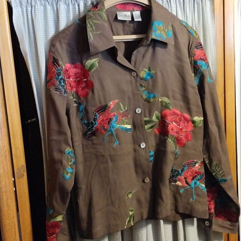 Chico's silk embroidery jacket